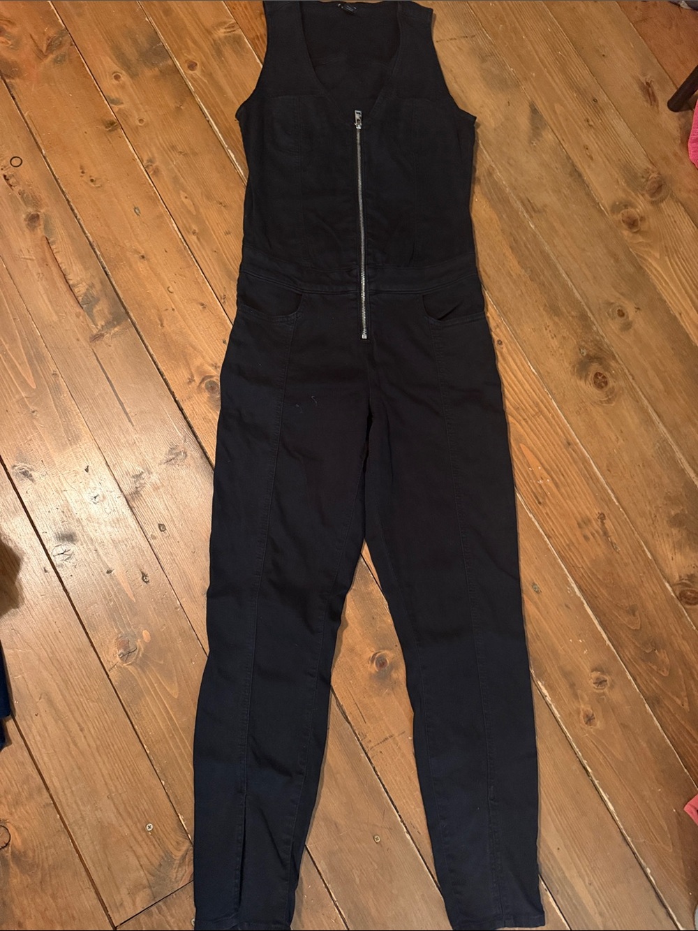 Guess Black Sleeveless Zip-Front Jumpsuit